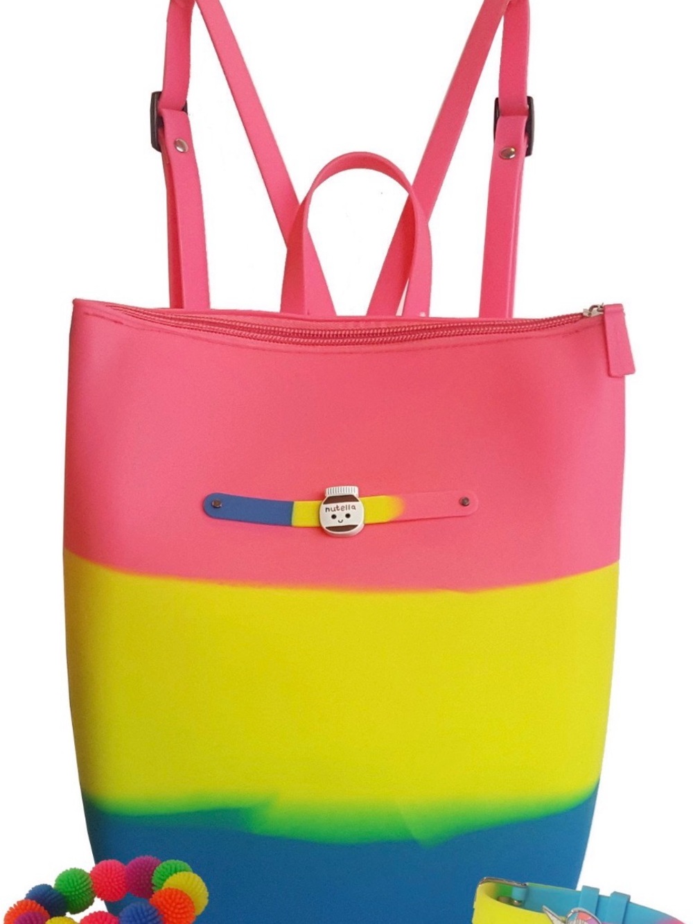 Colorblock Pink Yellow Blue Women's Backpack Tote